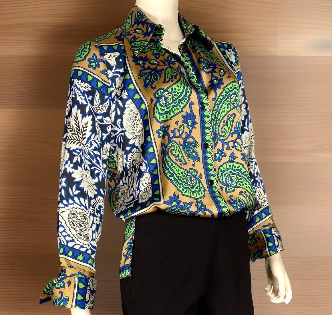 ZARA / $100 Blouse / FREE Shipping / Sz S / Satin-Feel / Colorful/ Morocco / EUC