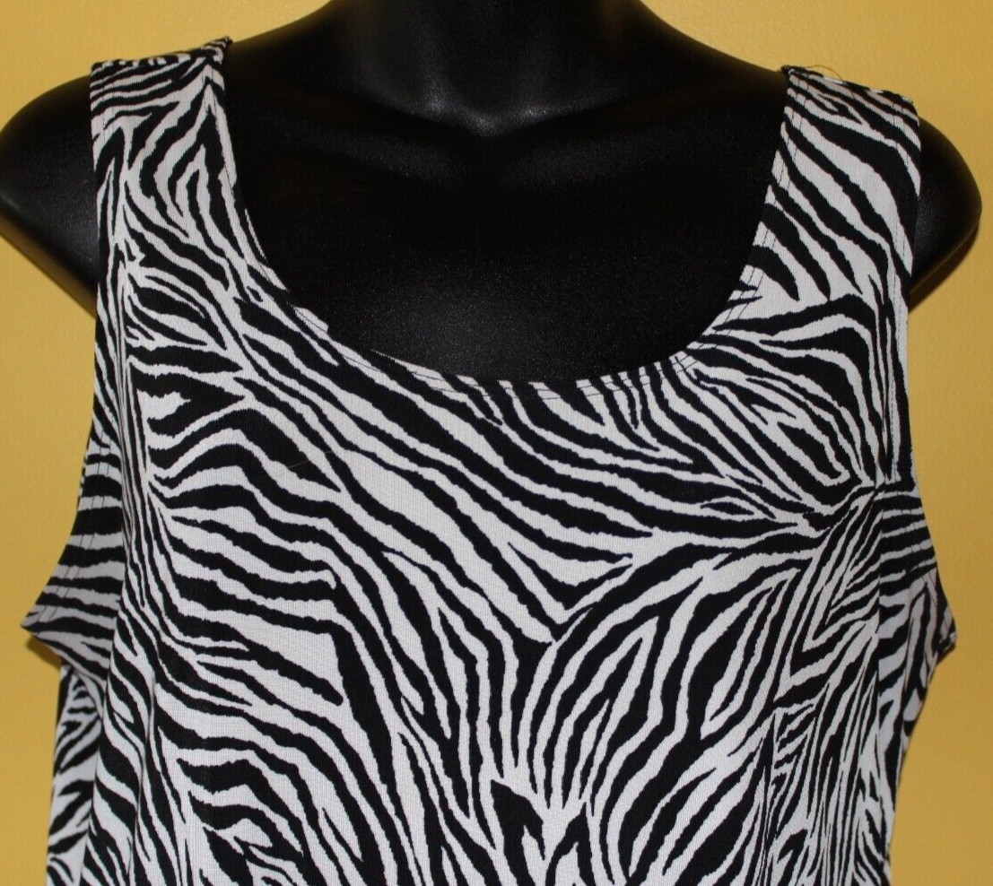 Chico’s Size 2 Black Zebra Animal Print Ribbed Microfiber Tank Top Lg 12/14