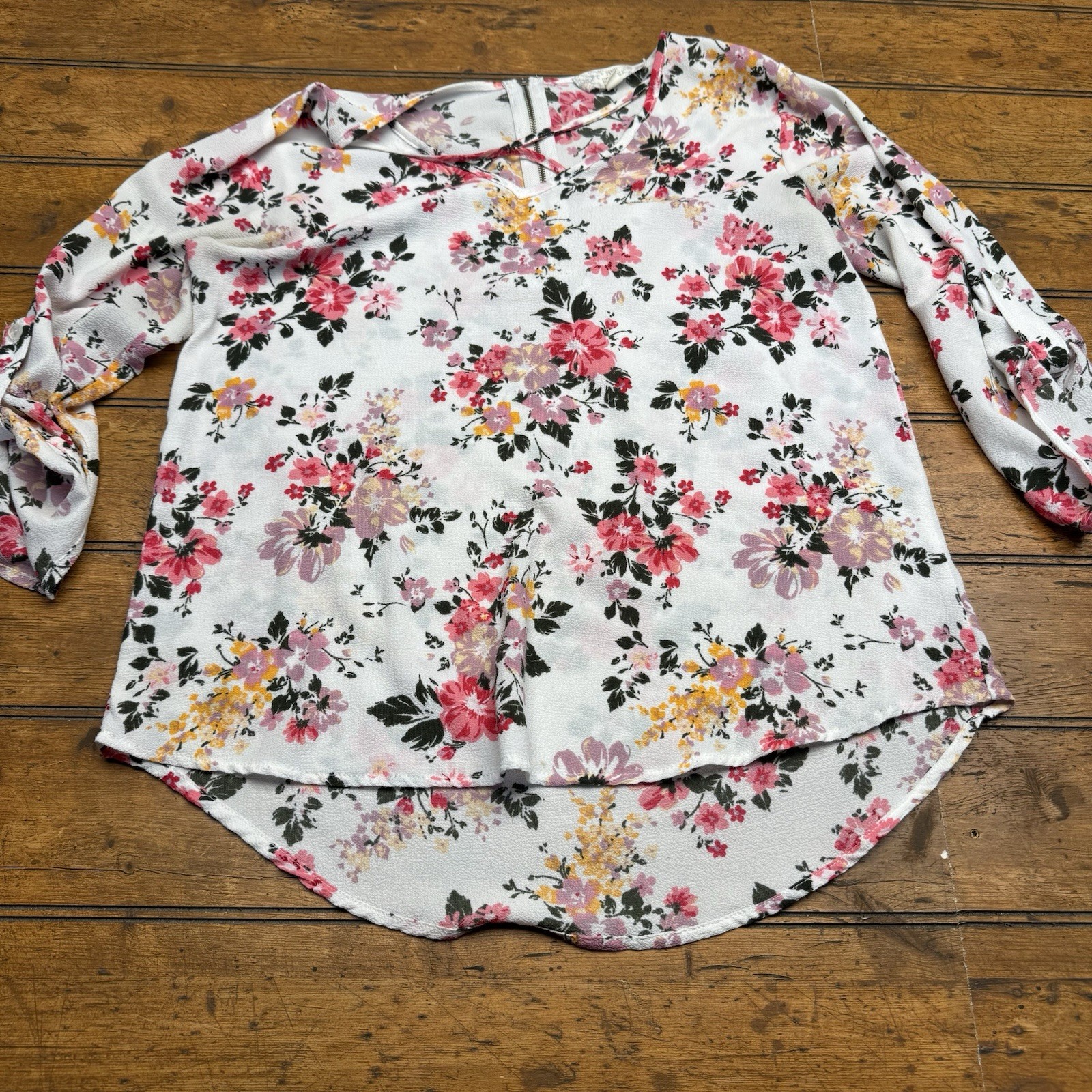 Pink Republic Lightweight Long Sleeve Blouse Neck Floral Scroll Print Small