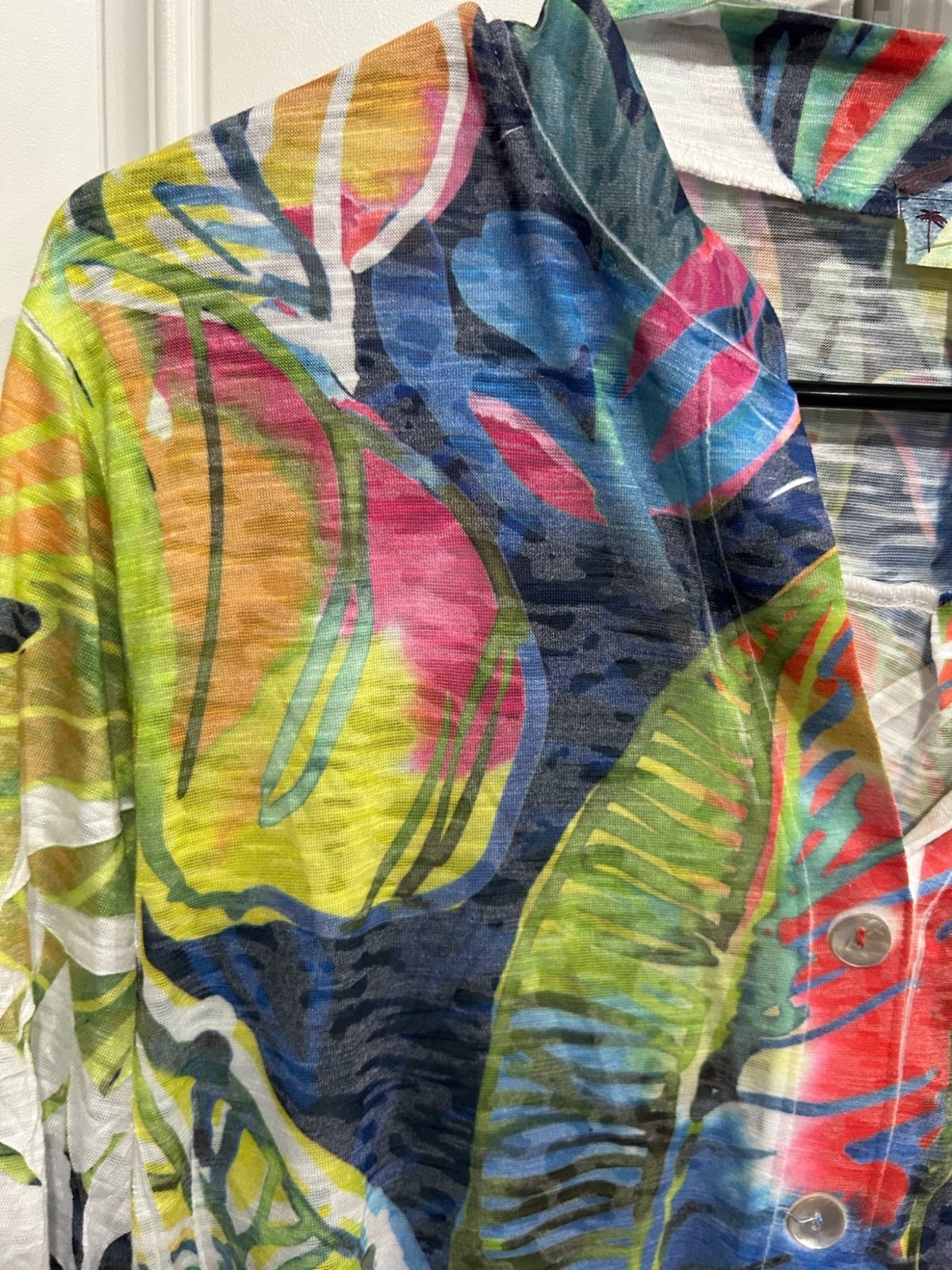 Impulse California Tropical Leaf Print Blouse Multicolor Sz Large Beach NWT