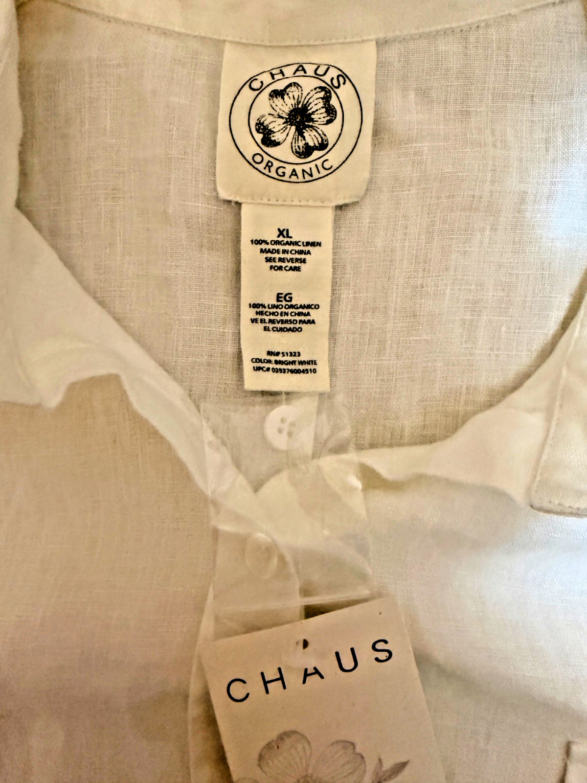 NWT Chaus Organic 100% Linen Button Up Neutral Cream Belted Size XL