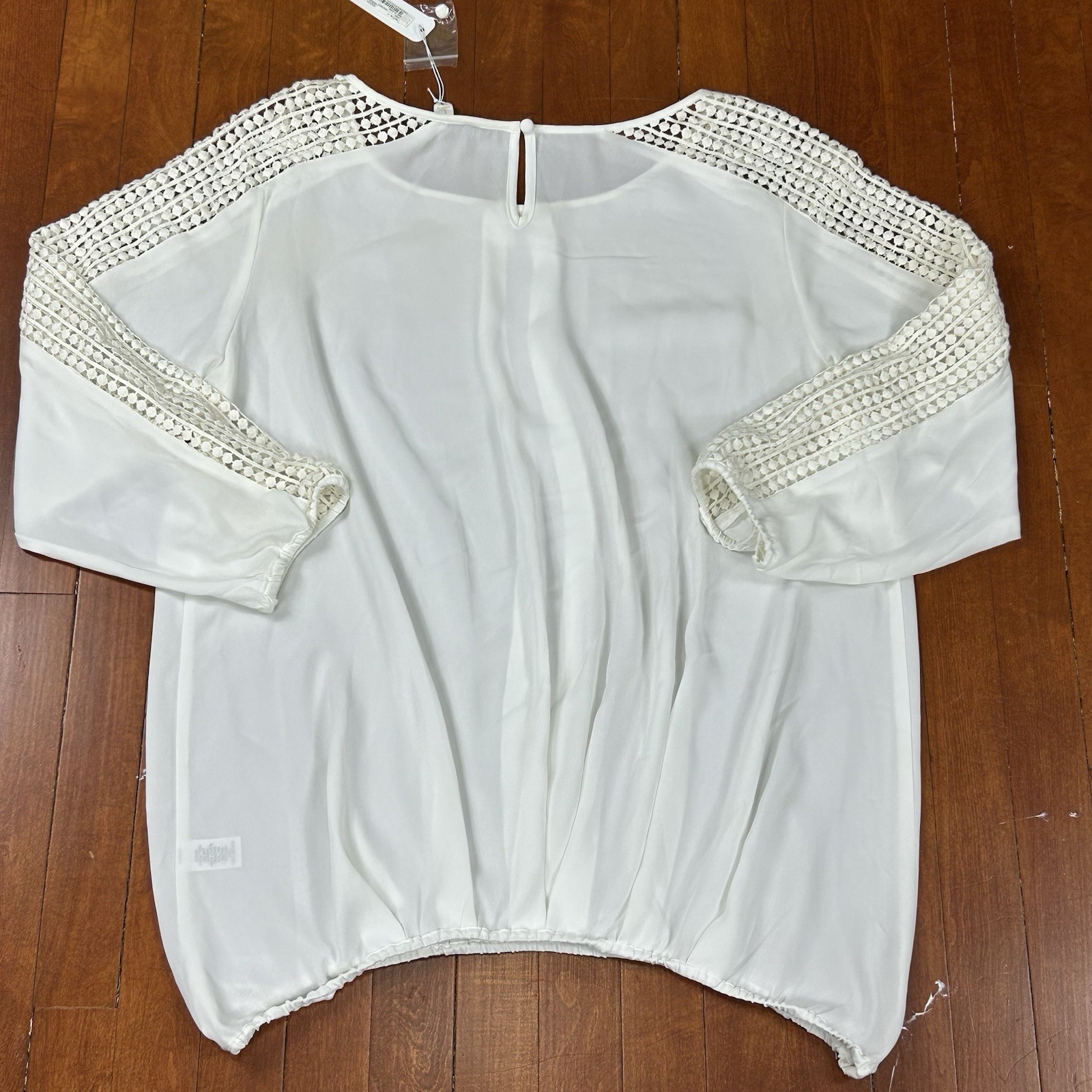 Charming Charlie Womens Large Ivory Semi Sheer Blouse Long Sleeve Crochet Trim
