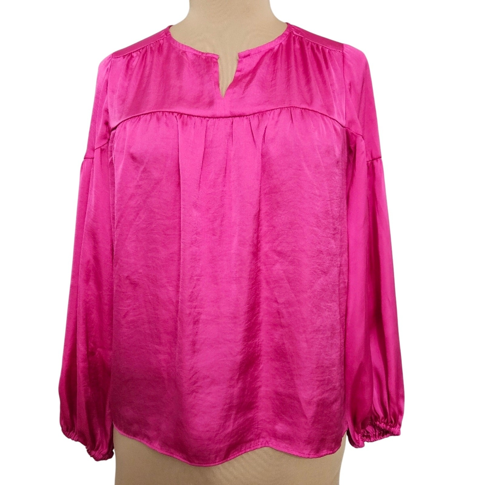 Vince Camuto Hot Pink Satin Long Bishop Sleeve Blouse Women’s Small Career