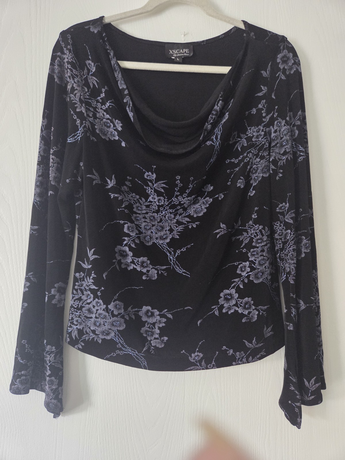 Xscape Floral Slinky Top Glitter Cowl Neck Sz L Angel Y2K Fairy Whimsigoth Sale