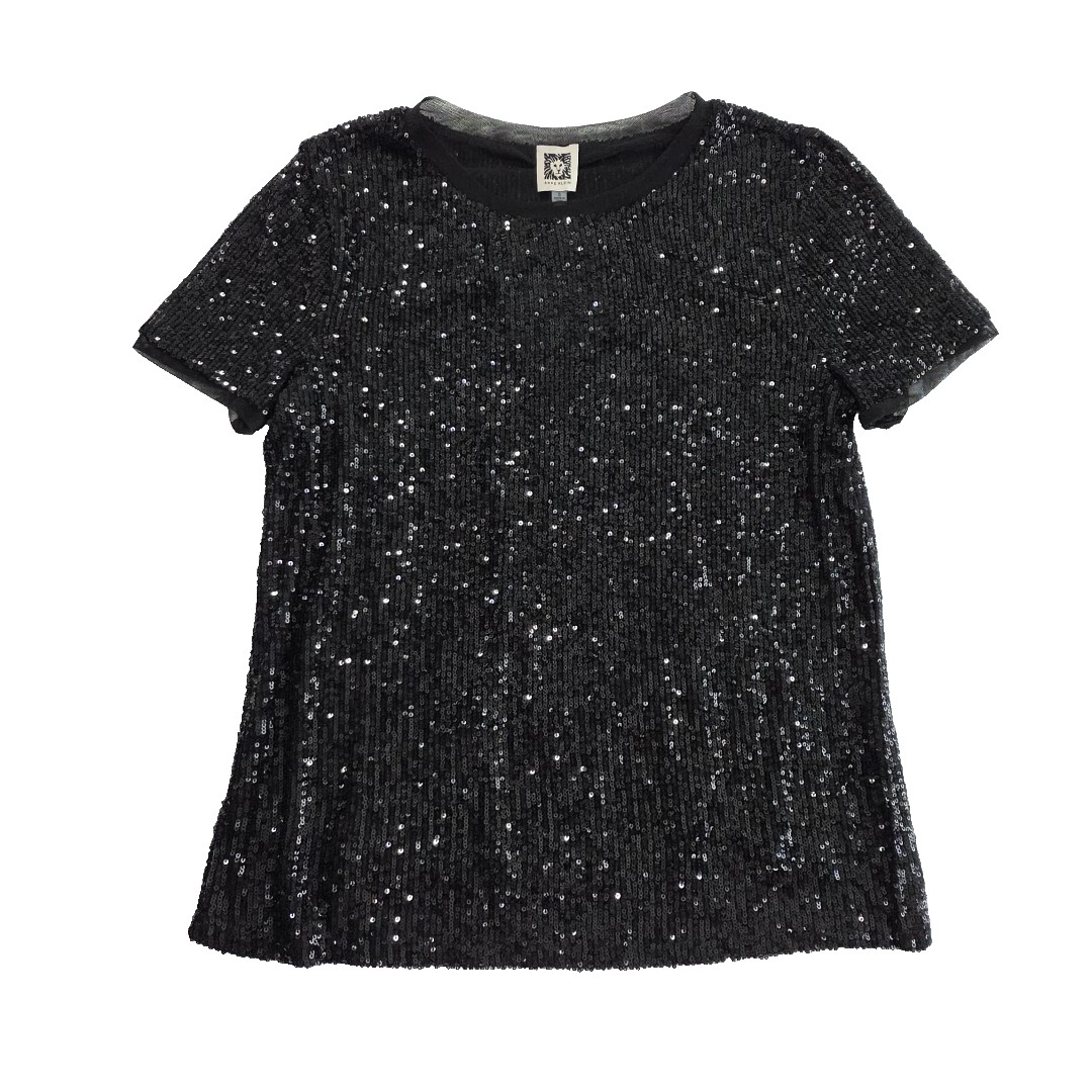 Ann Klein Sequined Top Womens S Black Short Sleeve NEW NWT Eveningwear Datenight