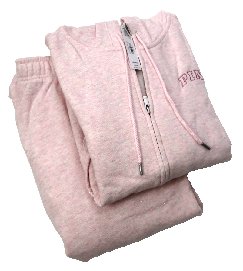 Victoria’s Secret PINK Campus Fleece Hoodie /Cotton Sweatpants Pink Shine SET L