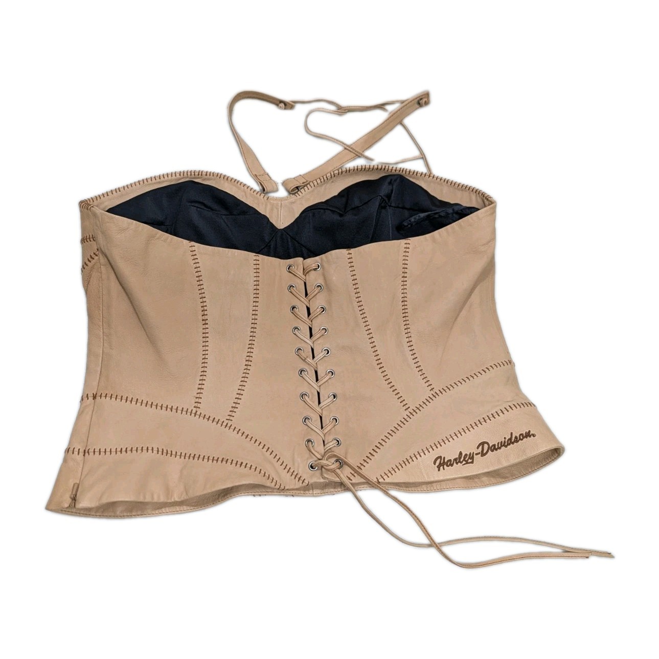Harley Davidson Leather Halter Corset Laced Top Shirt Womens Large 14 Motorcycle