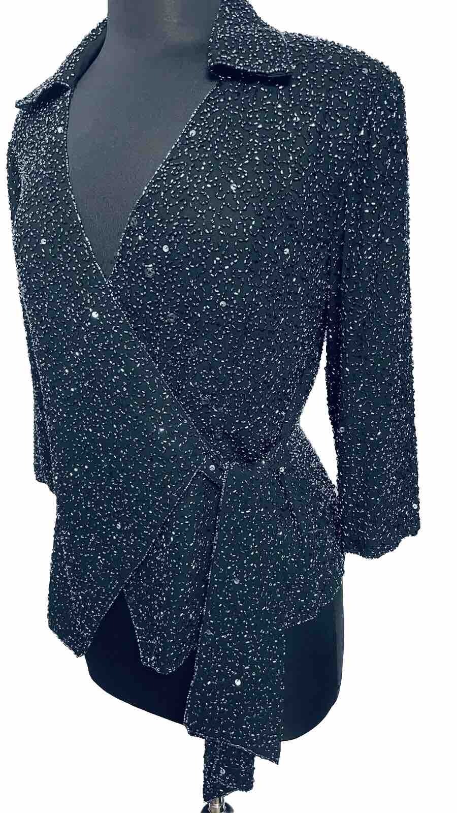 Beaded Special Occasion Marina Evening Top Size S Black Beaded Sequin