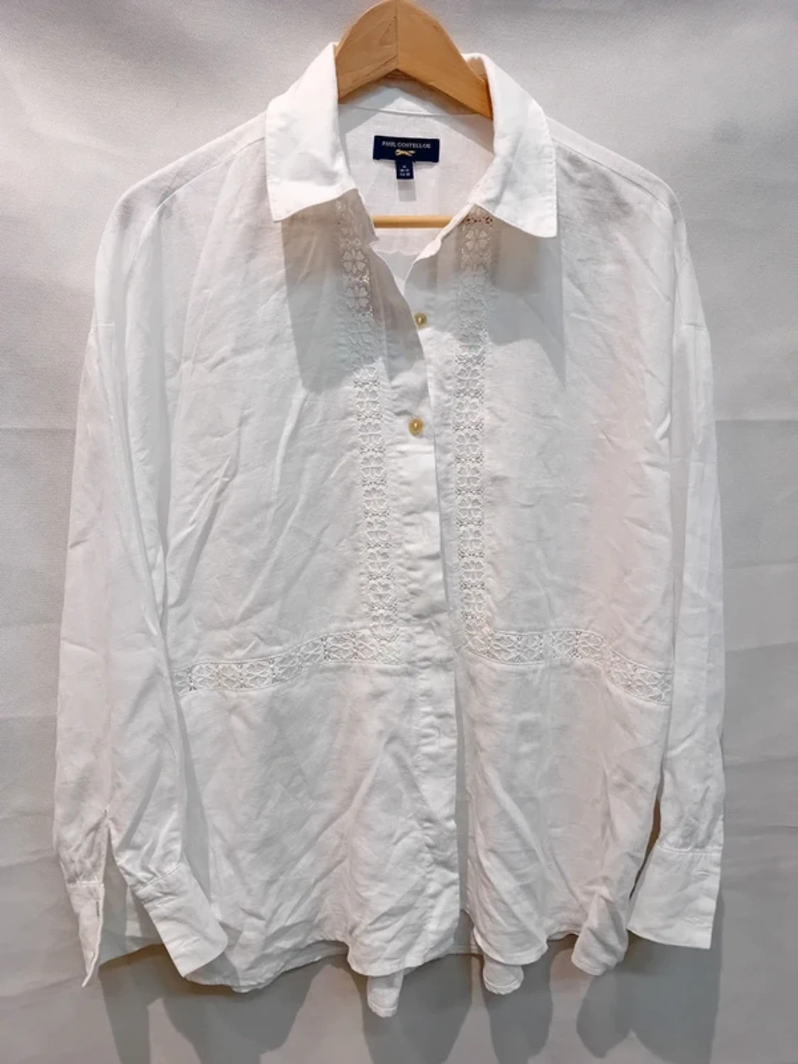 Paul Costelloe White Lace Insert Linen Blouse – Size M