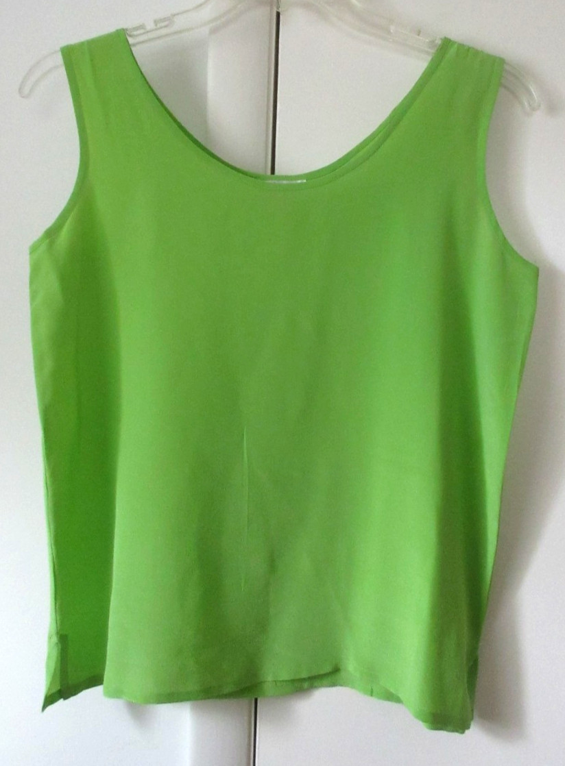 Vivinne X NY 100% Silk Pastel Green Sleeveless Side Slit Tank Top Blouse M