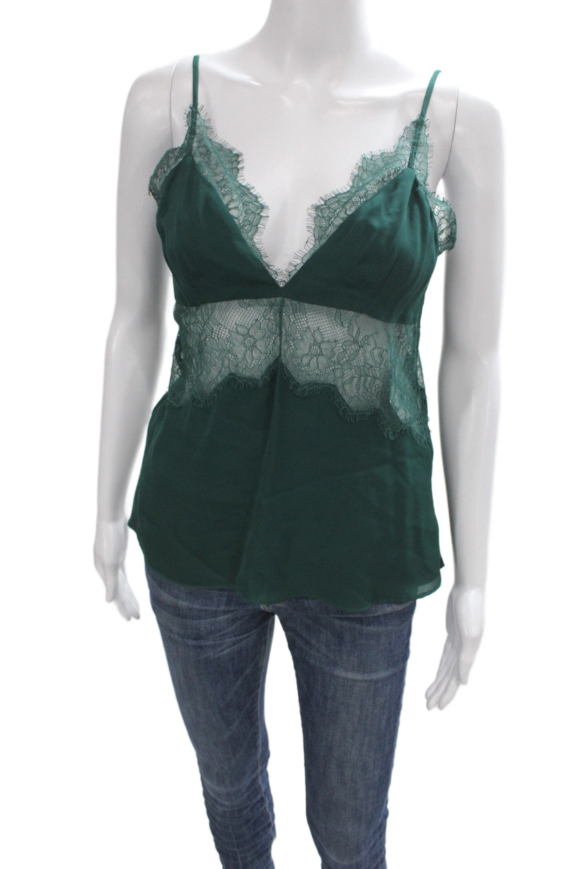 Cami NYC Womens Silk V Neck Tank Green Lace Size XS