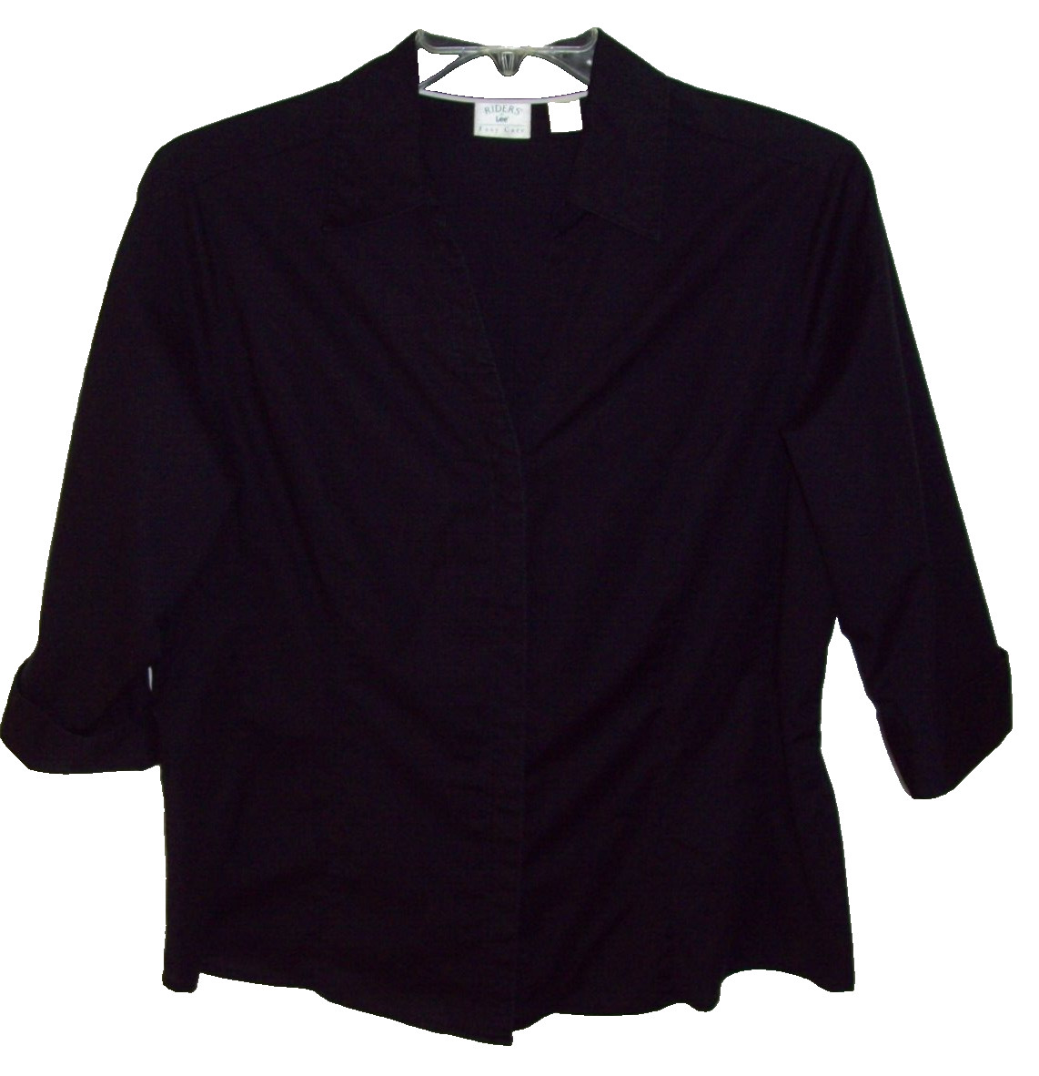 Riders Lee Button Up Shirt Women Extra Large XL Black ¾ Sleeve Easy Care Stretch