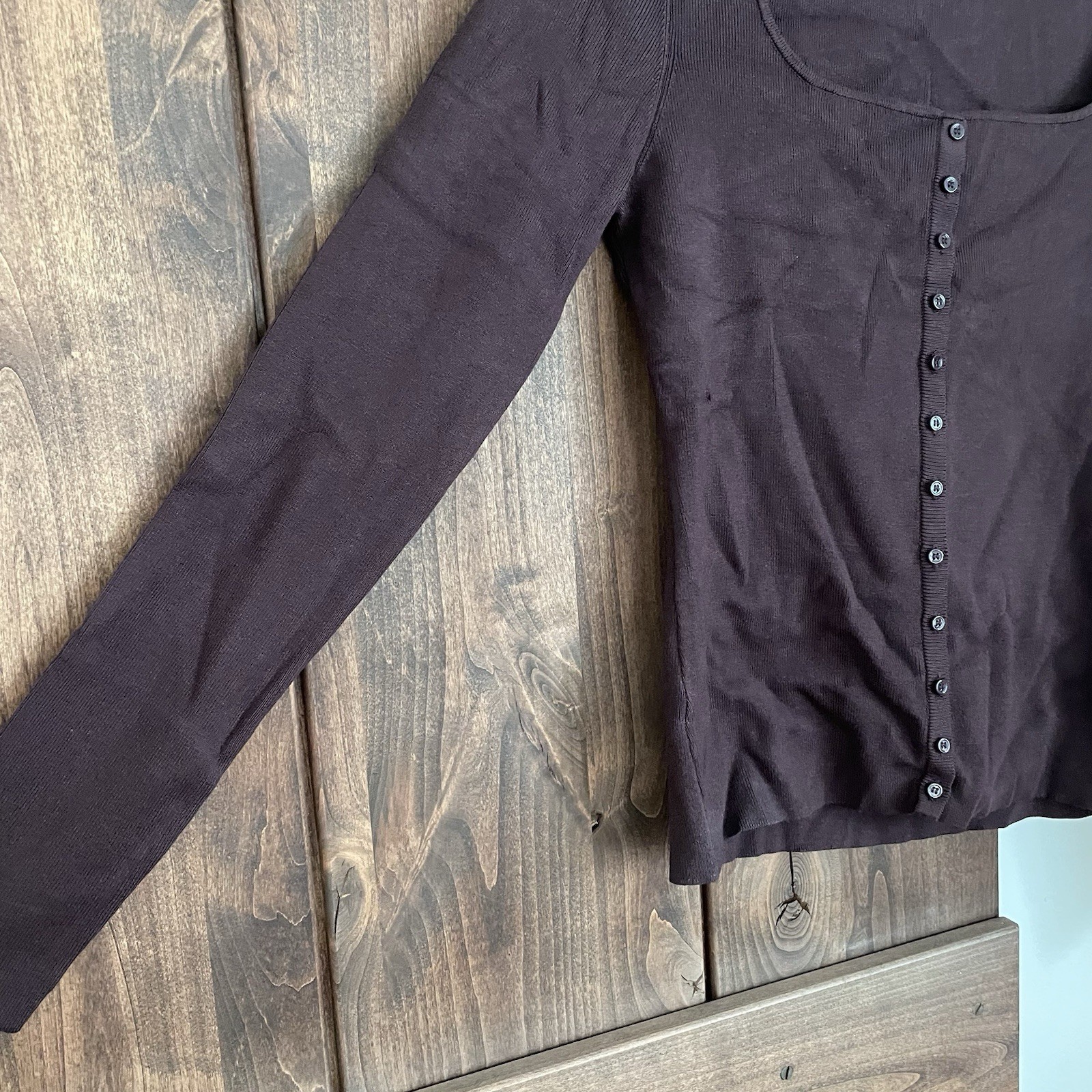 H&M Burgundy Ribbed Square Neck Long Sleeve Top Size Medium Knit