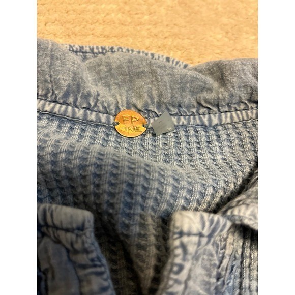 Free People One Scout Cropped Waffle Knit Thermal Shacket Shirt 100% cotton OS