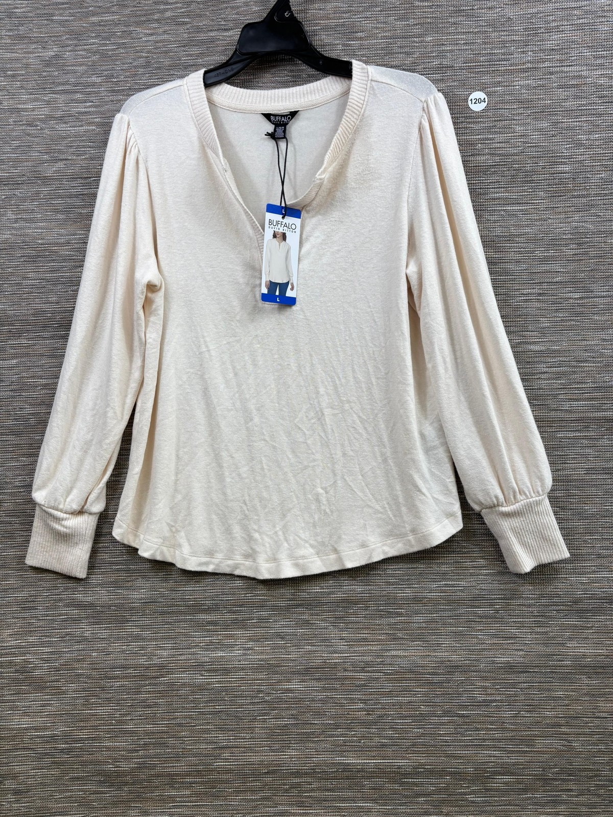 Buffalo David Bitton Shirt Womens L White Cozy V Neck Long Sleeve Jersey Top