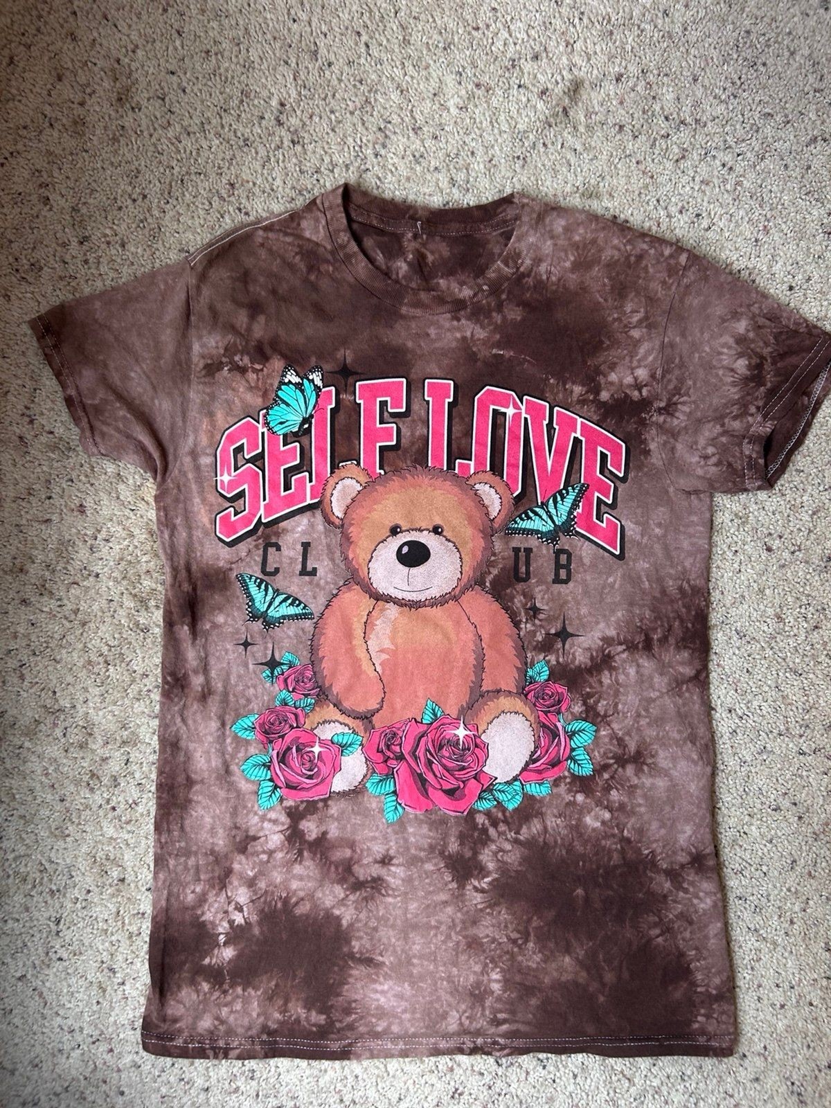 Popular Poison Brown Tie Dye Self Love Club Teddy Bear Graphic Tee