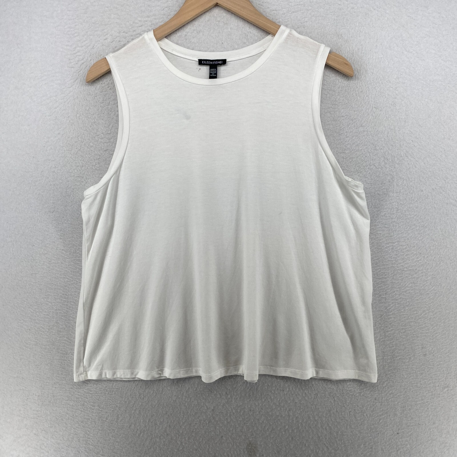 EILEEN FISHER Tank Top L Fine Jersey Tencel Stretch Crew Neck Sleeveless White