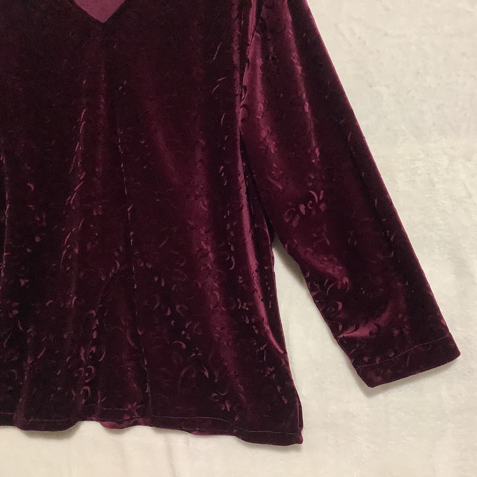 Vintage Bold Spirit Crushed Velvet Velour Shirt Floral Embossed Womens Sz M Red