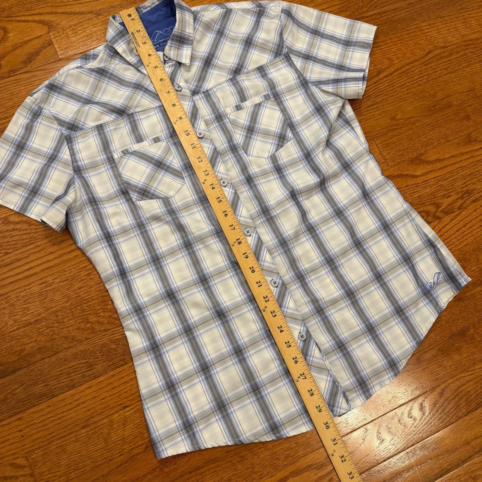 Kuhl Ionik Performance Button Down Shirt Womens Large White Blue Plaid Hiking