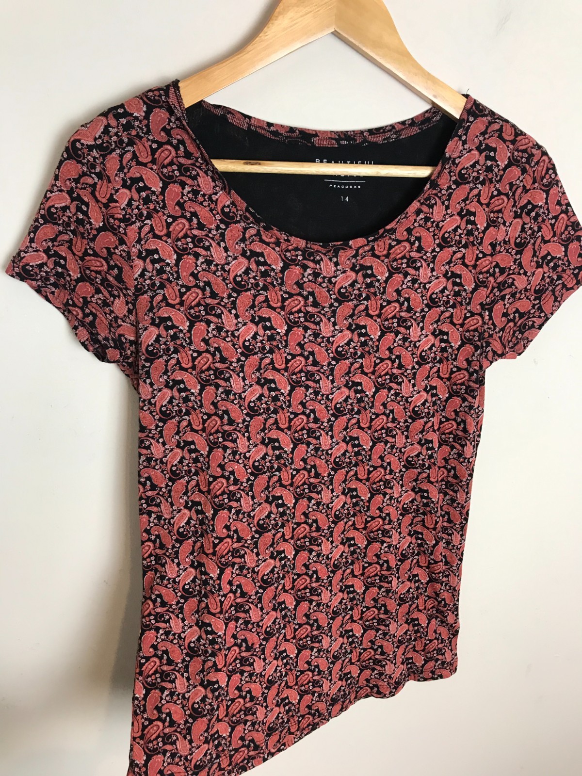 Y2K Paisley 100% Cotton Short Cap Sleeve T-shirt Top size 14