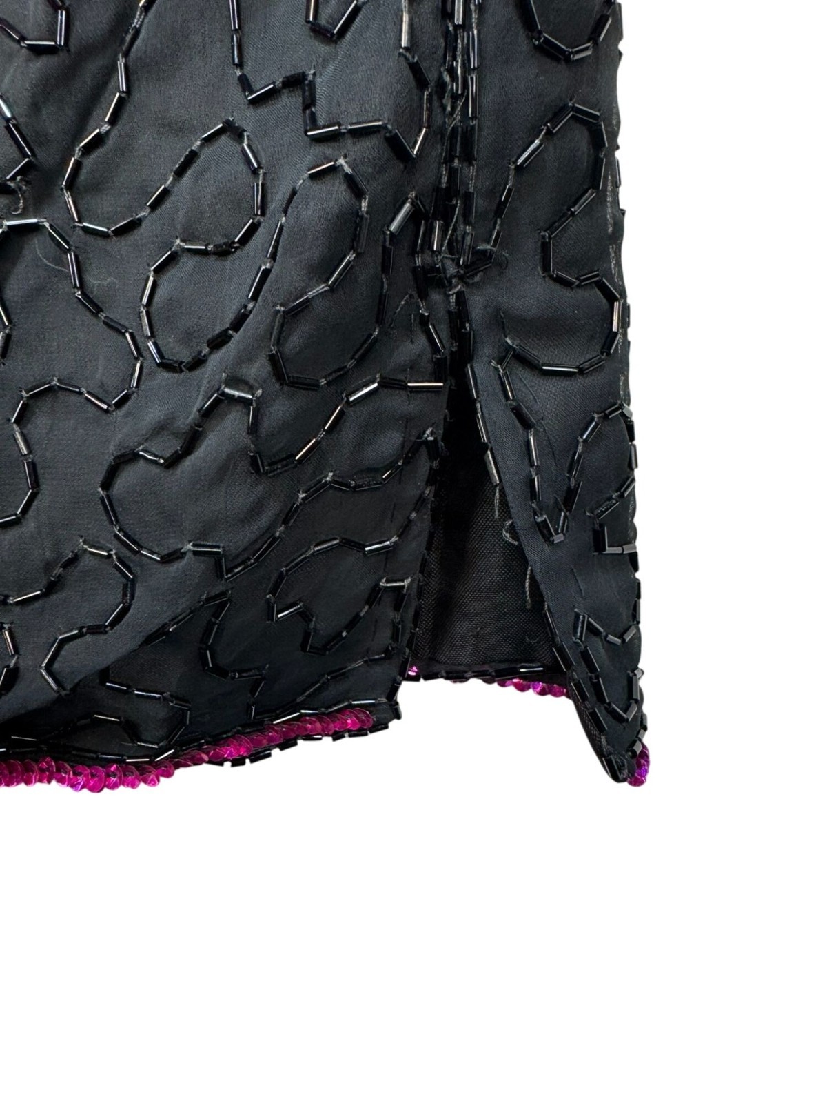 Vintage Cee Cee Black Silk Sequin Embellished Top Beaded Floral Design Size XL