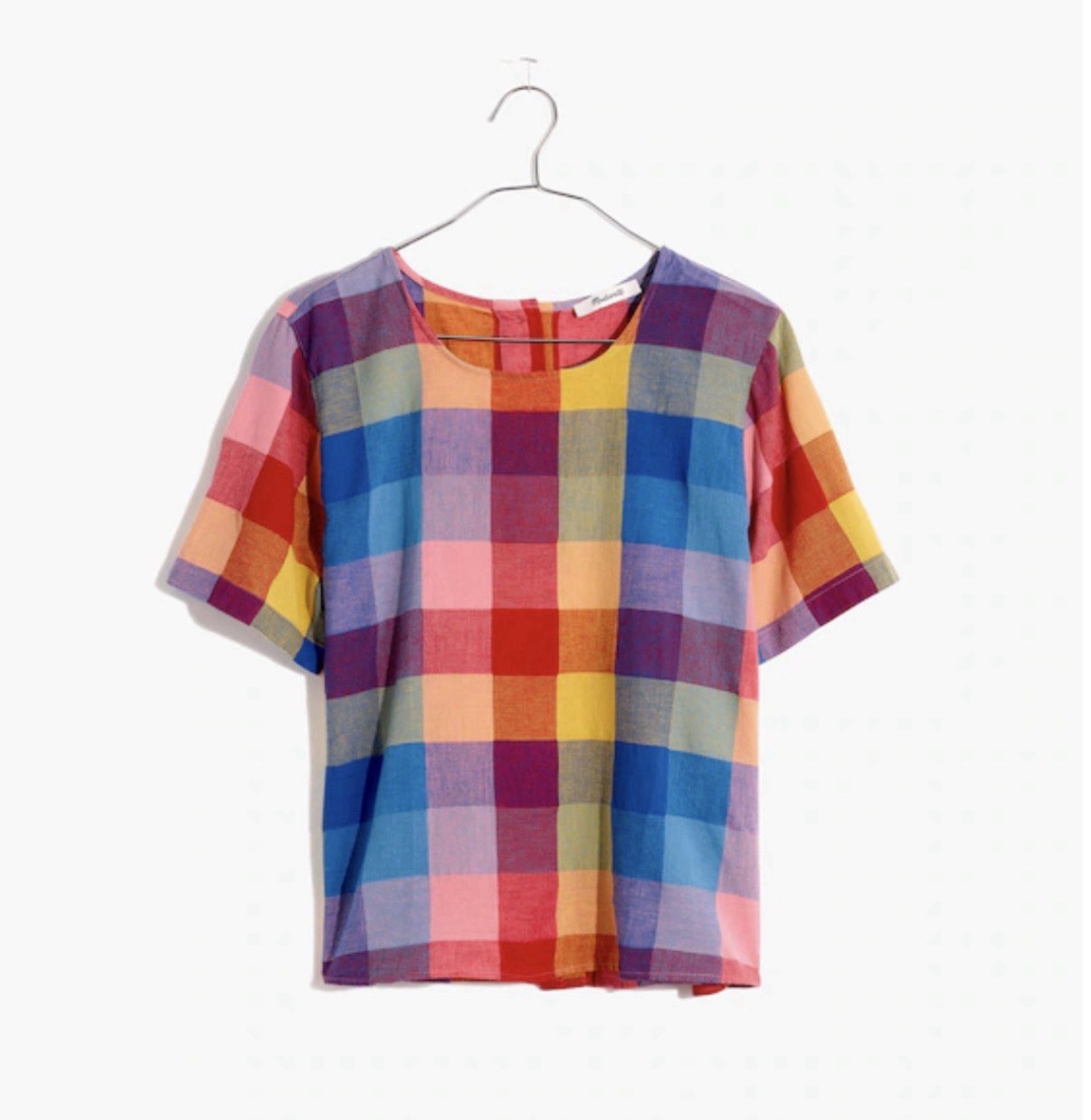 Madewell Boxy Button-Back Top S Gingham Check Preppy Beach Americana Plaid Red