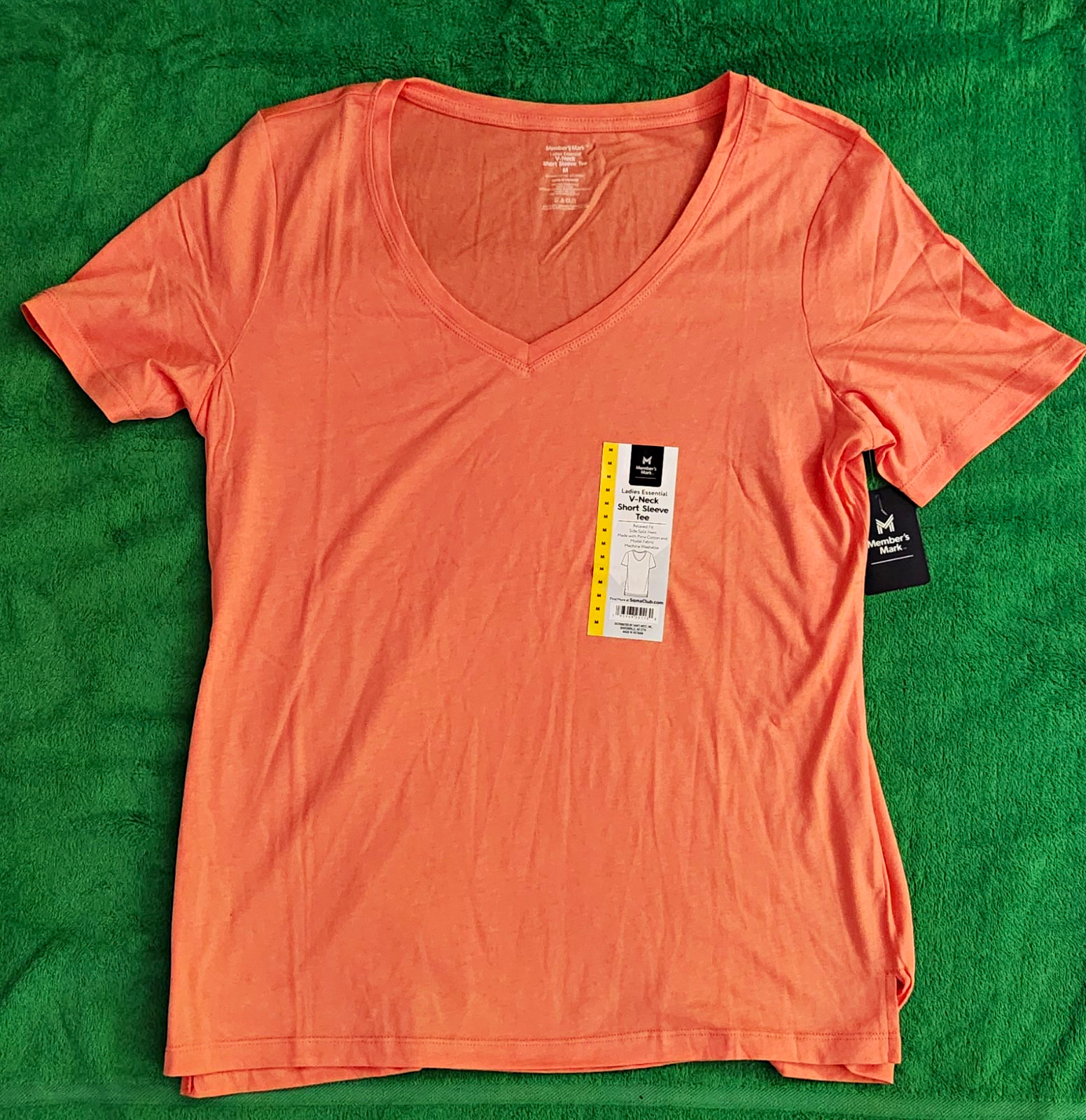 Member’s Mark Women’s M Peach Solid V-Neck Short Sleeve Knit Tee Cotton Modal