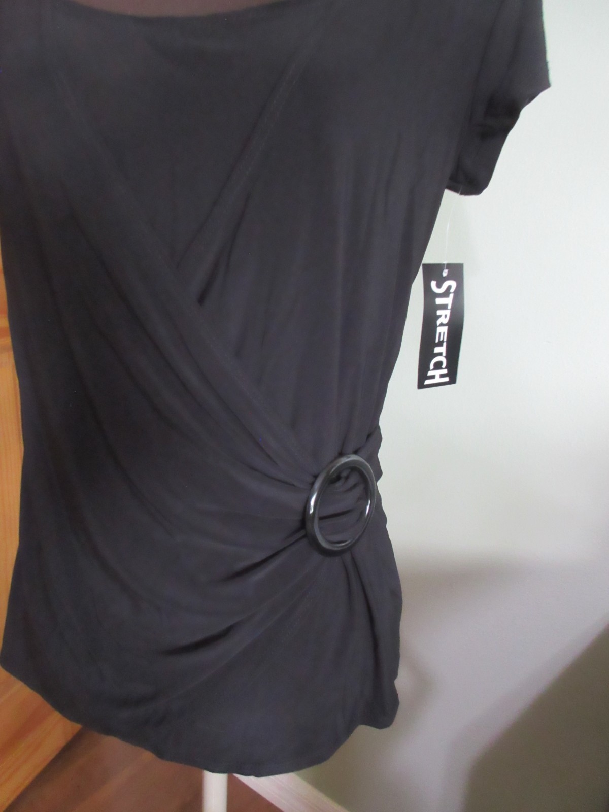 Dynamite Pull Over Stretchy BLACK Pull Over Top w Buckle, Size LARGE , NWT