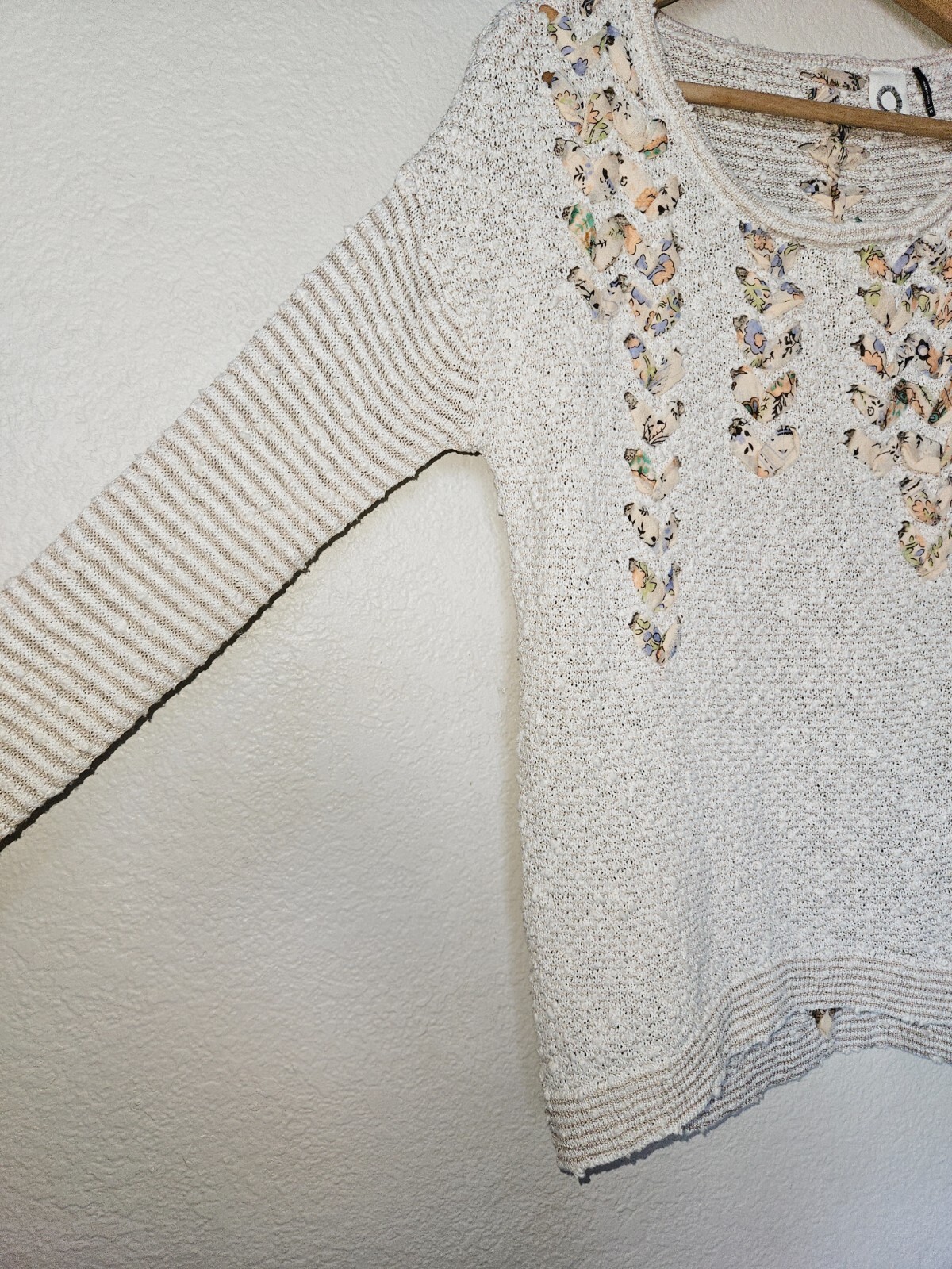 Akemi + Kin Ribbon Weaver Pullover Top Size XS Natural Beige Anthropologie