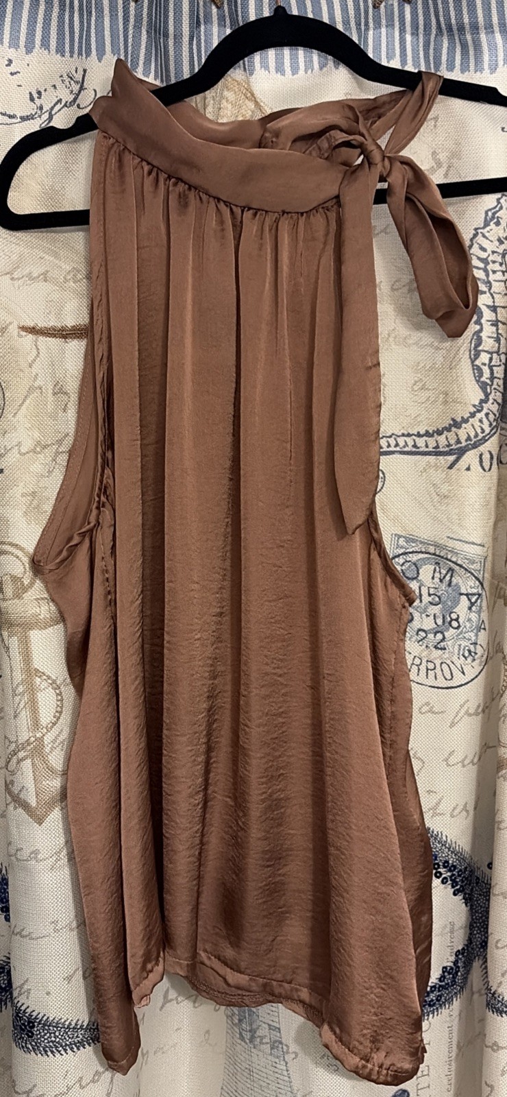 Coin 1804 Size Large Blouse Mauve Side Tie Neckline Sleeveless Sheath NWT $35