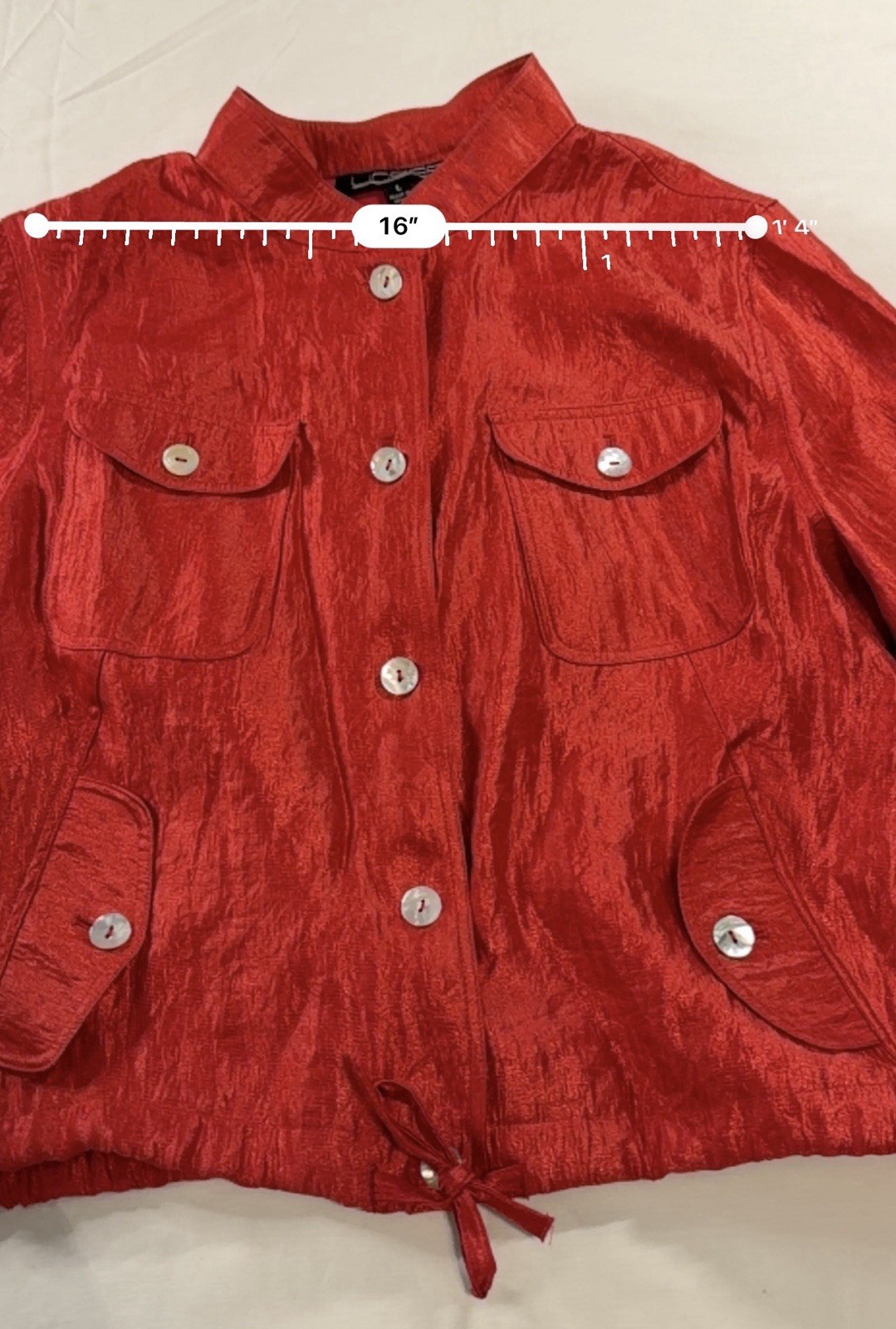 Linear Brand Red Textured Button-Front Utility Jacket Blouse Top Size Large Y2K