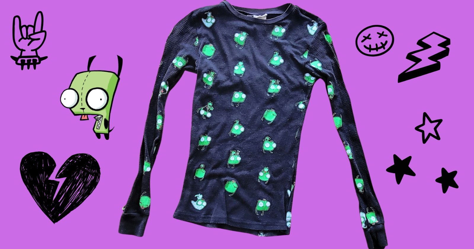 Vintage Invader Zim GIR Y2K Emo Scene long-sleeve shirt. RARE.