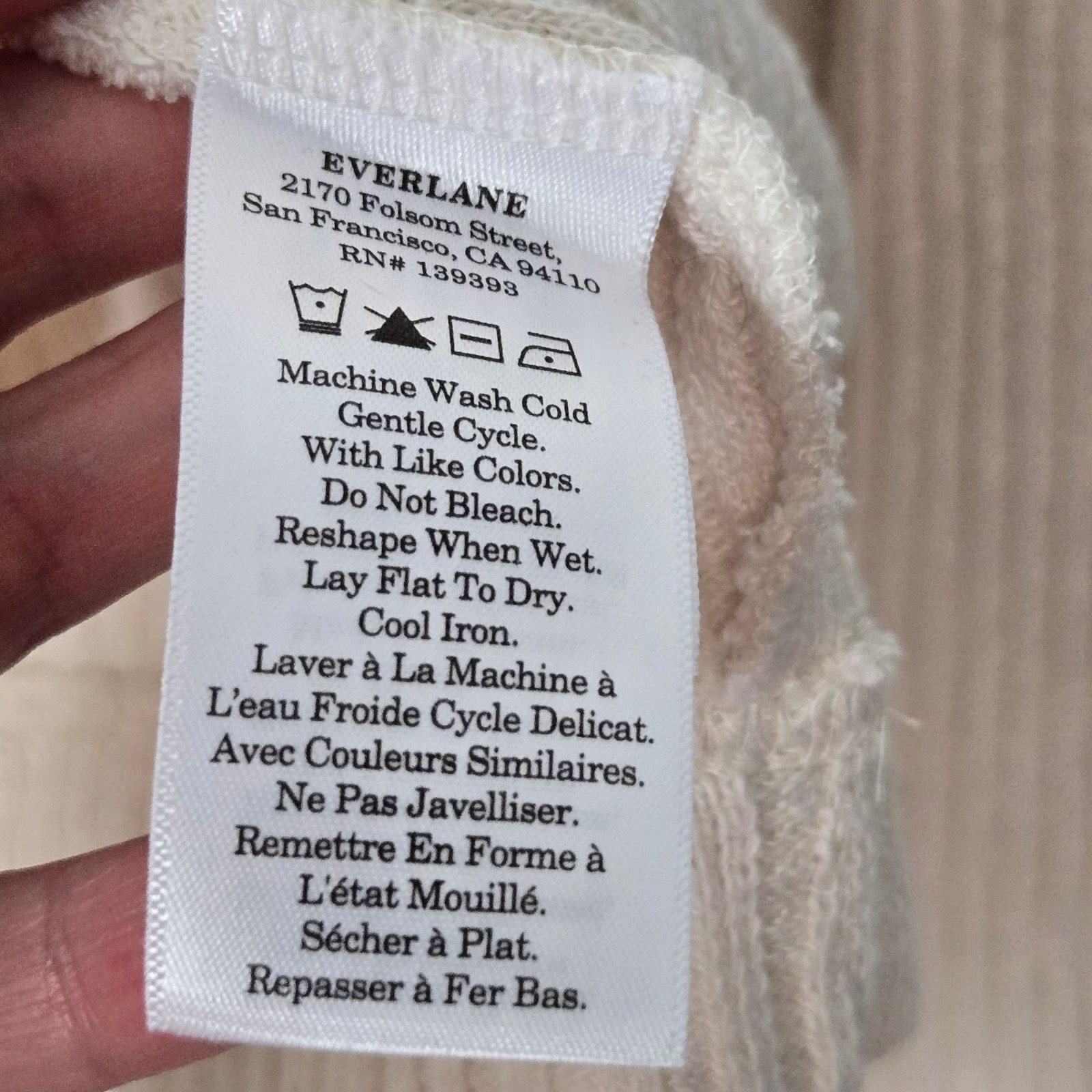 Everlane Size M The Cozy Rib Funnel-Neck Long Sleeve Top Oatmeal Organic Cotton