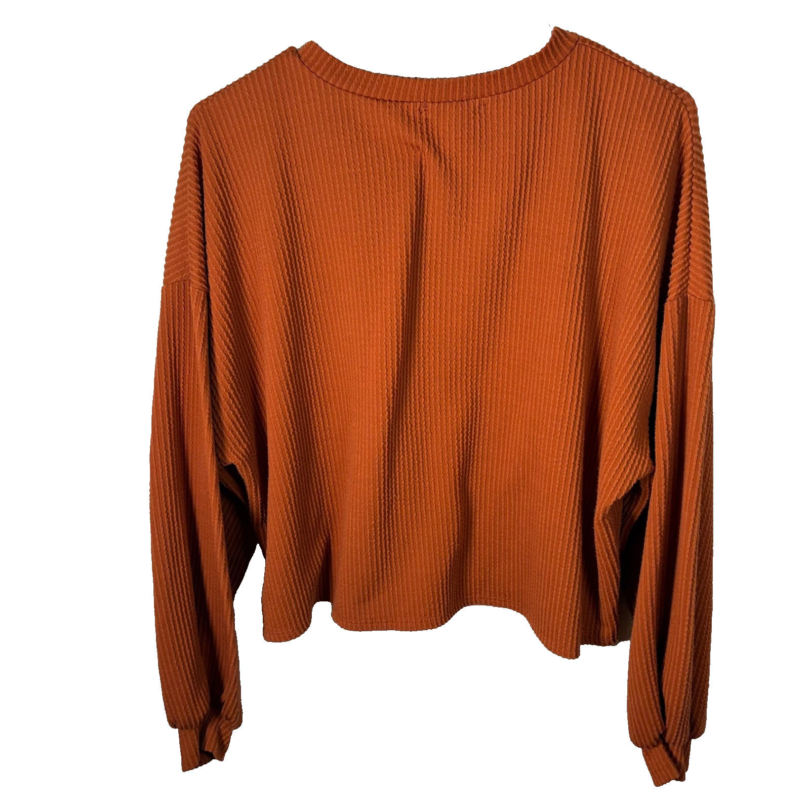 Timing Women’s Medium Ribbed Orange Rust Cropped Crew Neck Top Shirt Casual