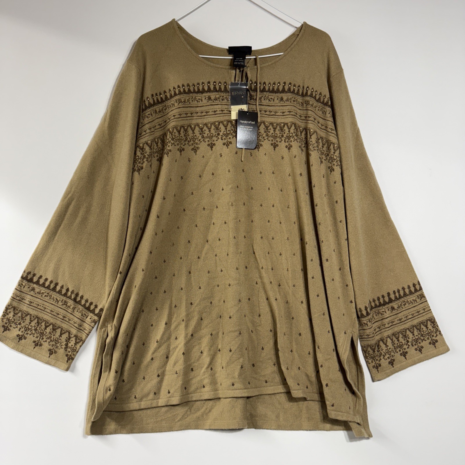 NWT Lane Bryant Women’s Size 26/28 Brown Tunic Shirt Sweater Tie Neck Acrylic