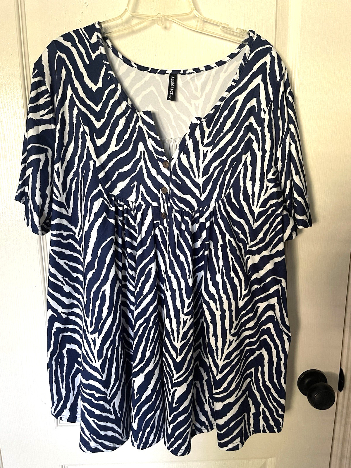 Allegrace Womens Short Sleeve Pull-Over Shirt Size 2XL Navy Blue & White New
