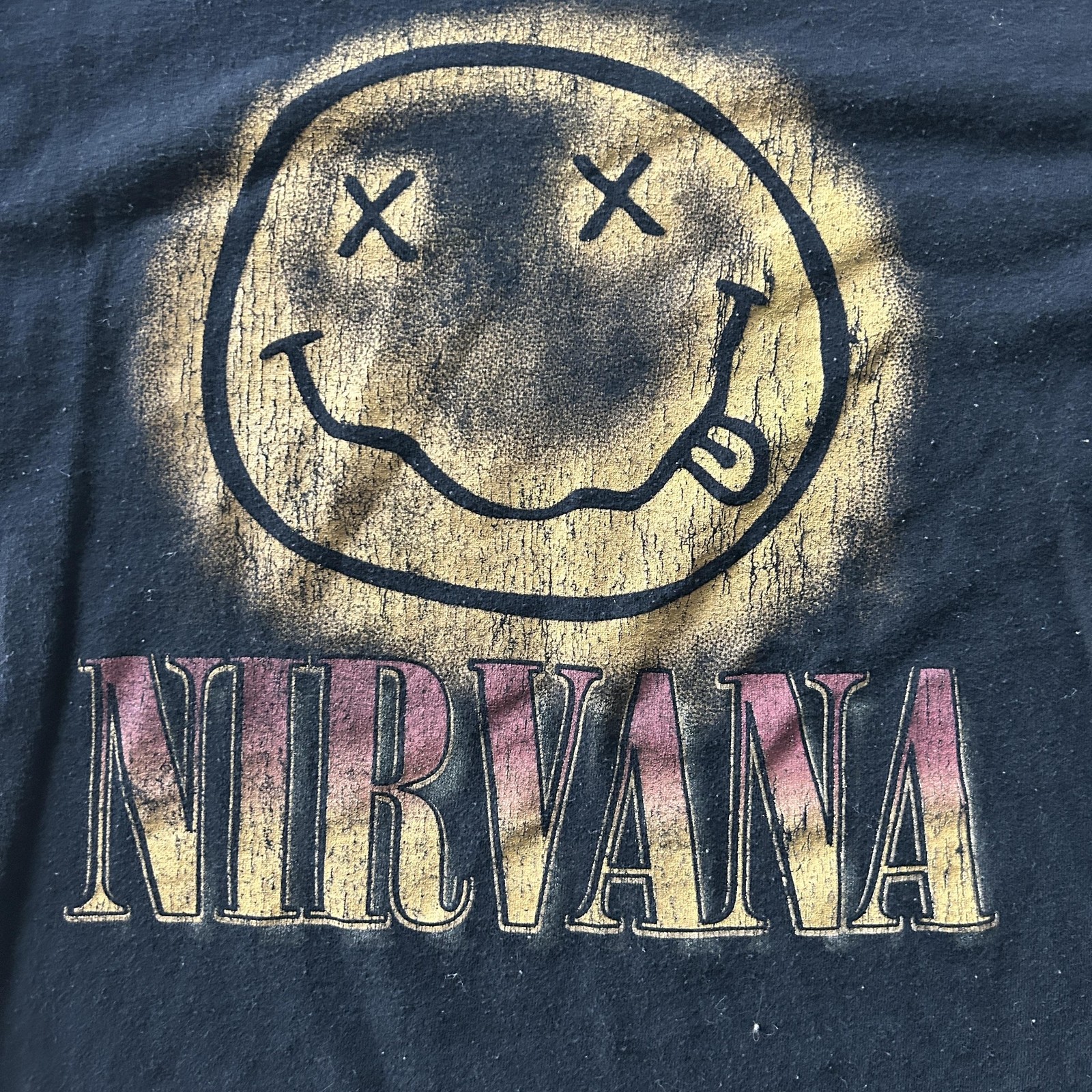 Nirvana Shirt Womens Small Black Smiley Face Graphic Grunge Band Tee T-Shirt