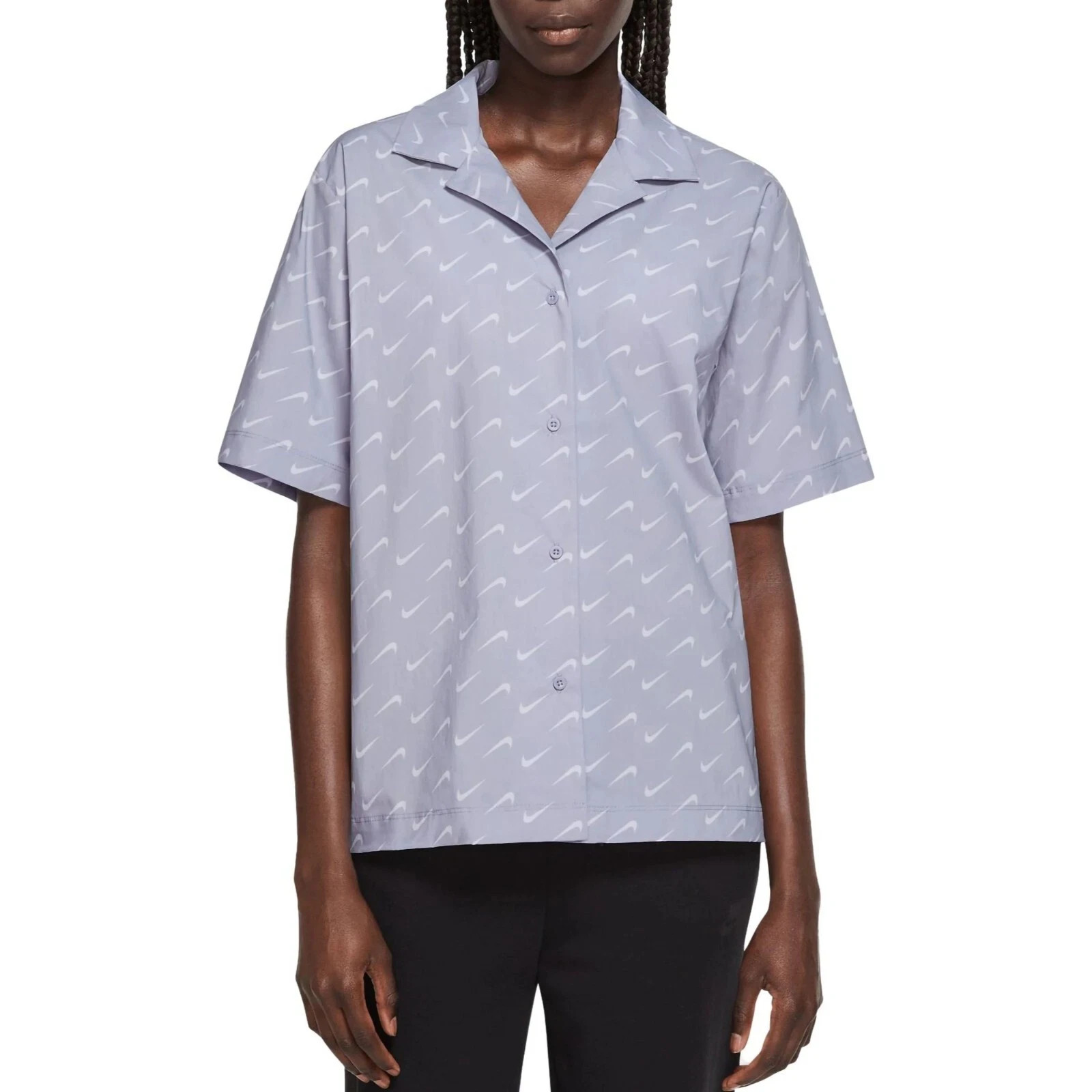 Nike Sportswear Everyday Women Woven Short-Sleeve Top DV7930-519 Purple MEDIUM