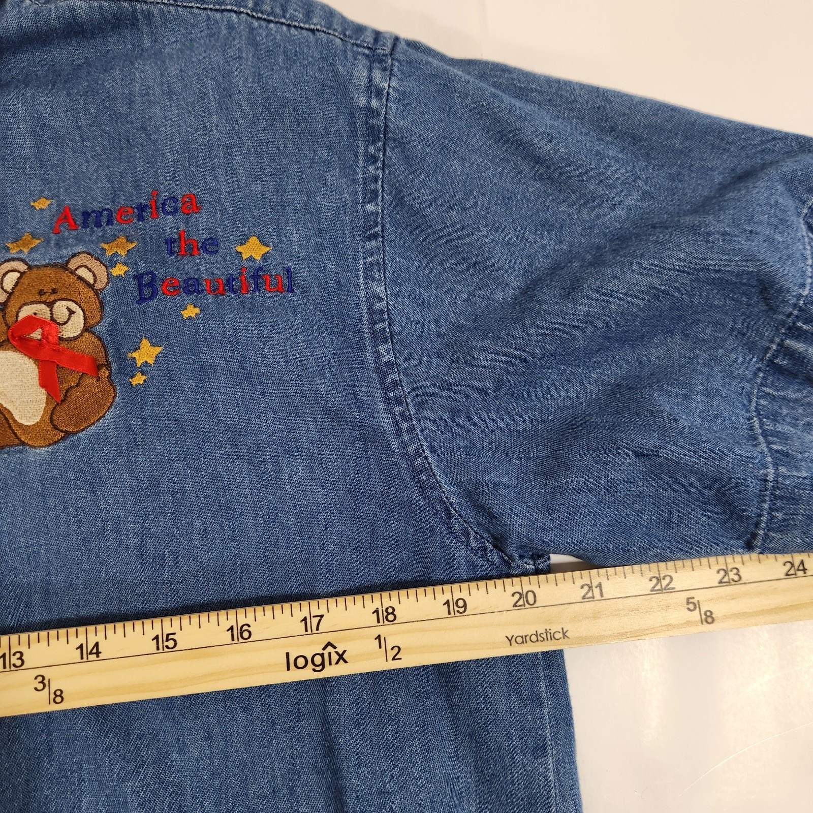 Vintage Maggie & Max Denim Shirt Sz Small Bear American Flag Patriotic 4th July