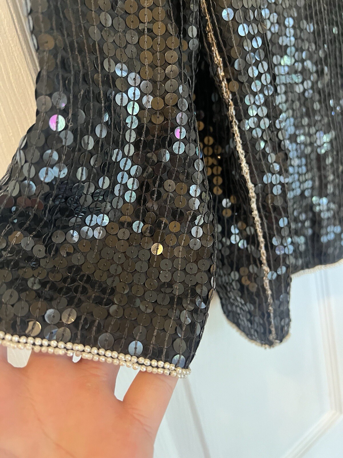 Jean for Joseph Le Bon Vintage Silk Beaded Sequin Formal Blouse Black Size Large