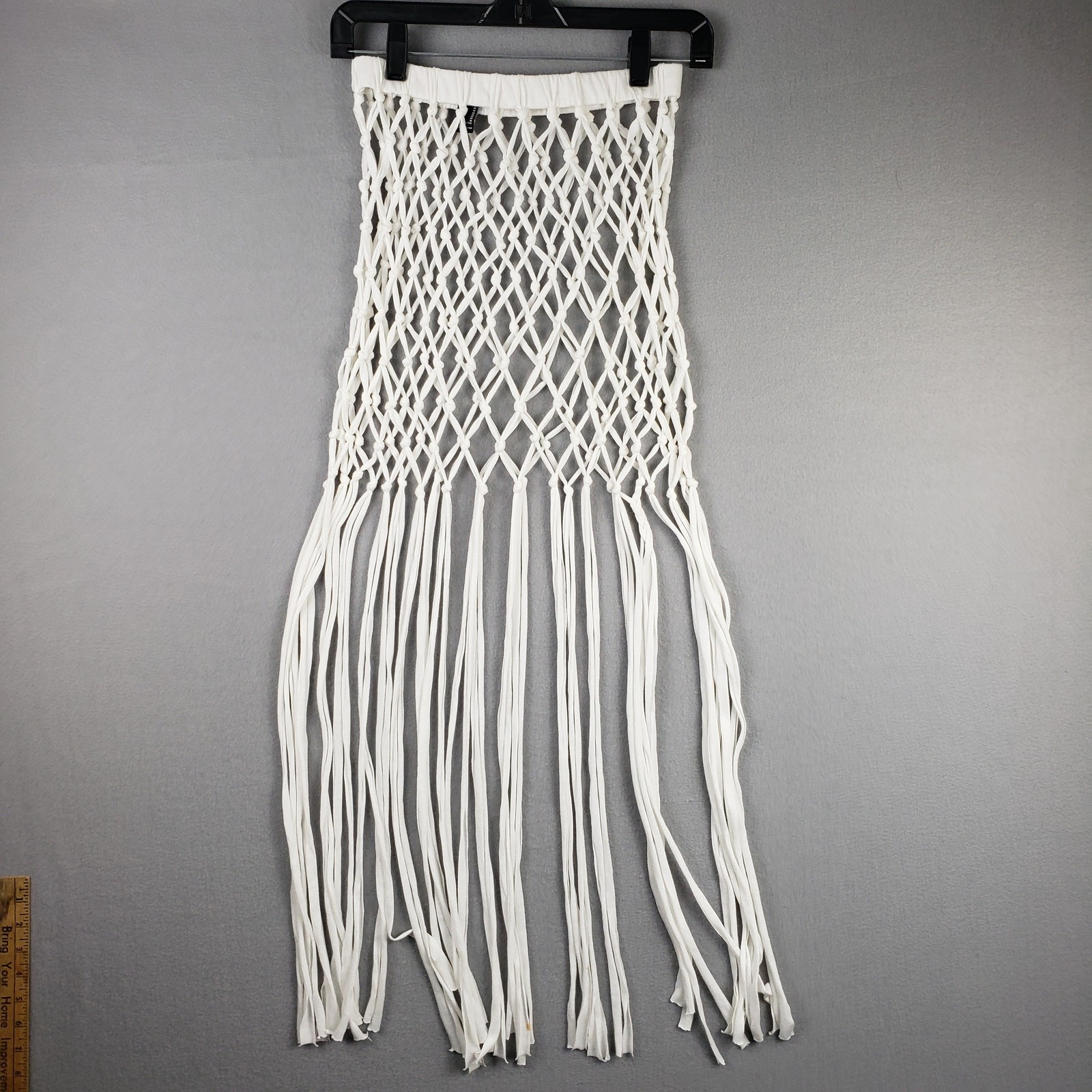 Braided Fishnet Fringe Strapless Top White Boho Beach Rave Festival Cove Up Sz M