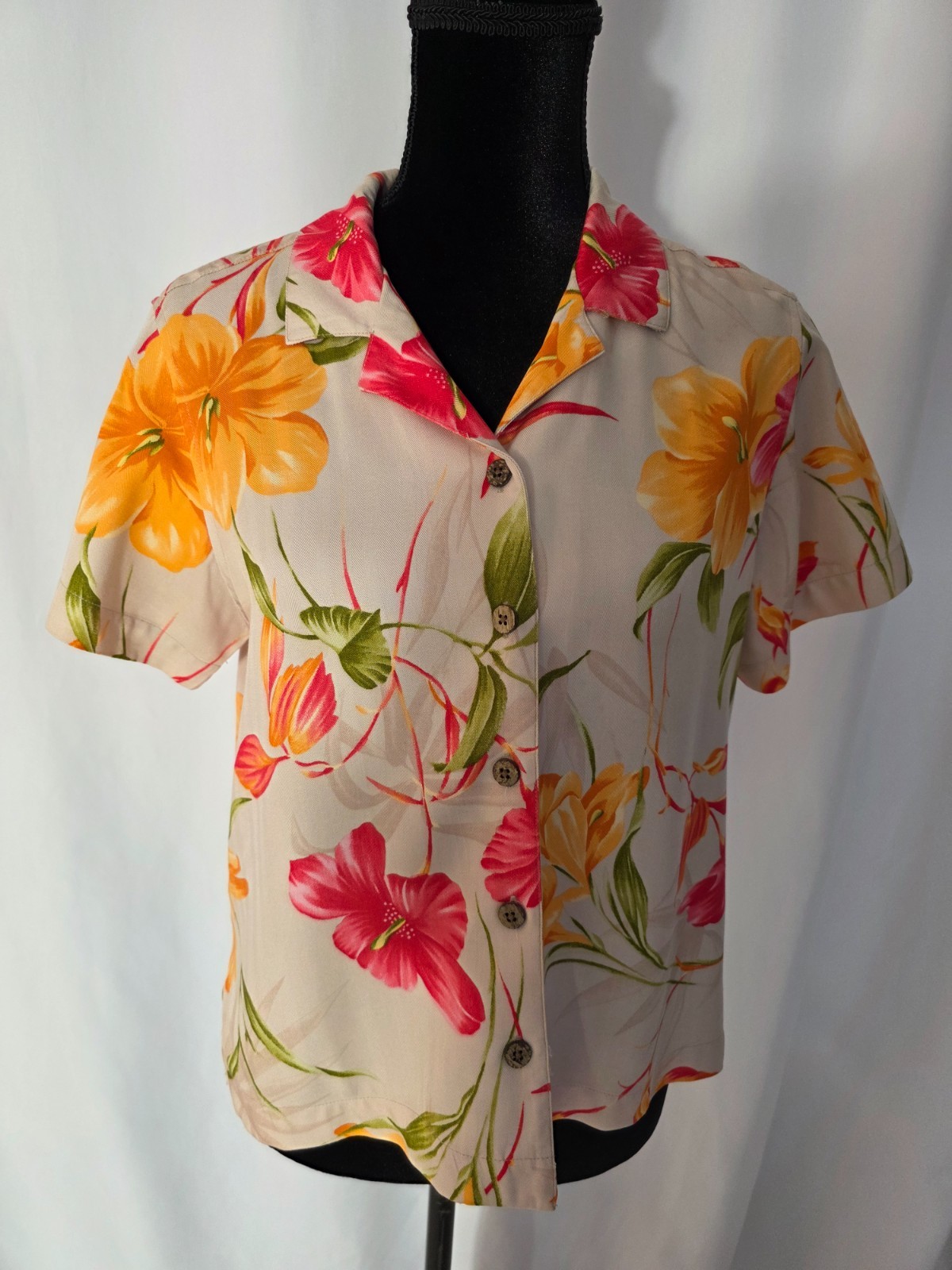 Hanana Jak’s Cafe multi color floral women top size M T 858