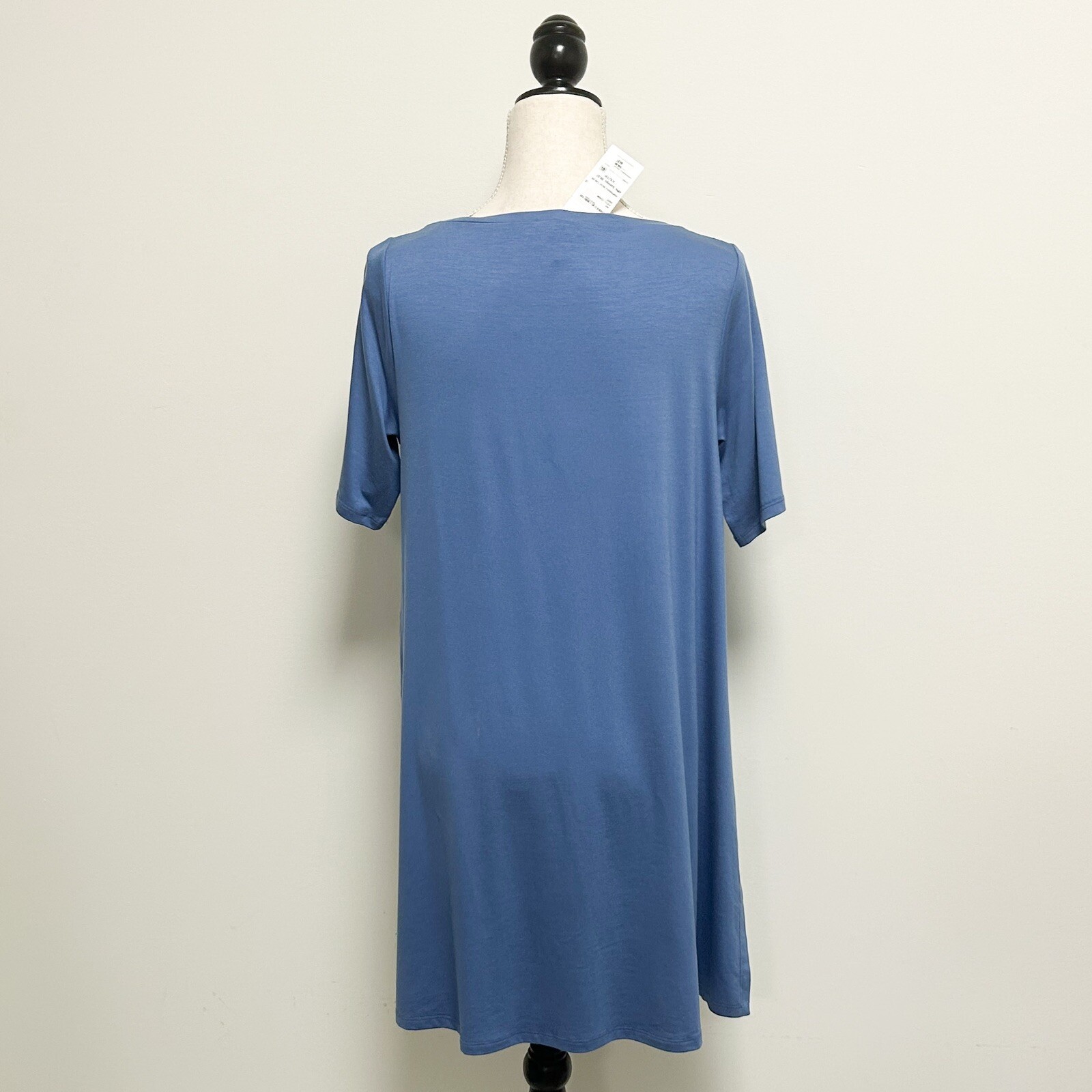 Eileen Fisher Coast Blue Short Sleeve Long A Line Tunic Wide Side Slits XS NWT