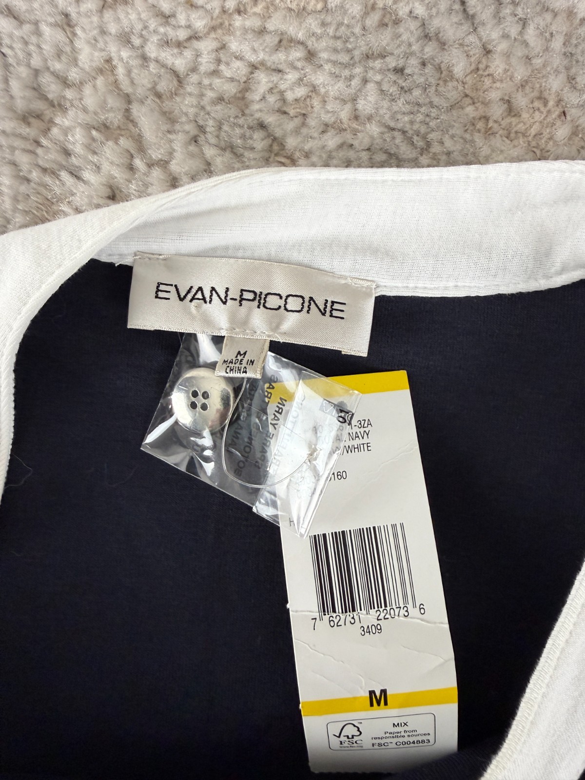 Evan Picone Sz M Royal Navy 3/4 Sleeve Top Sailor Nautical 100% Cotton NWT