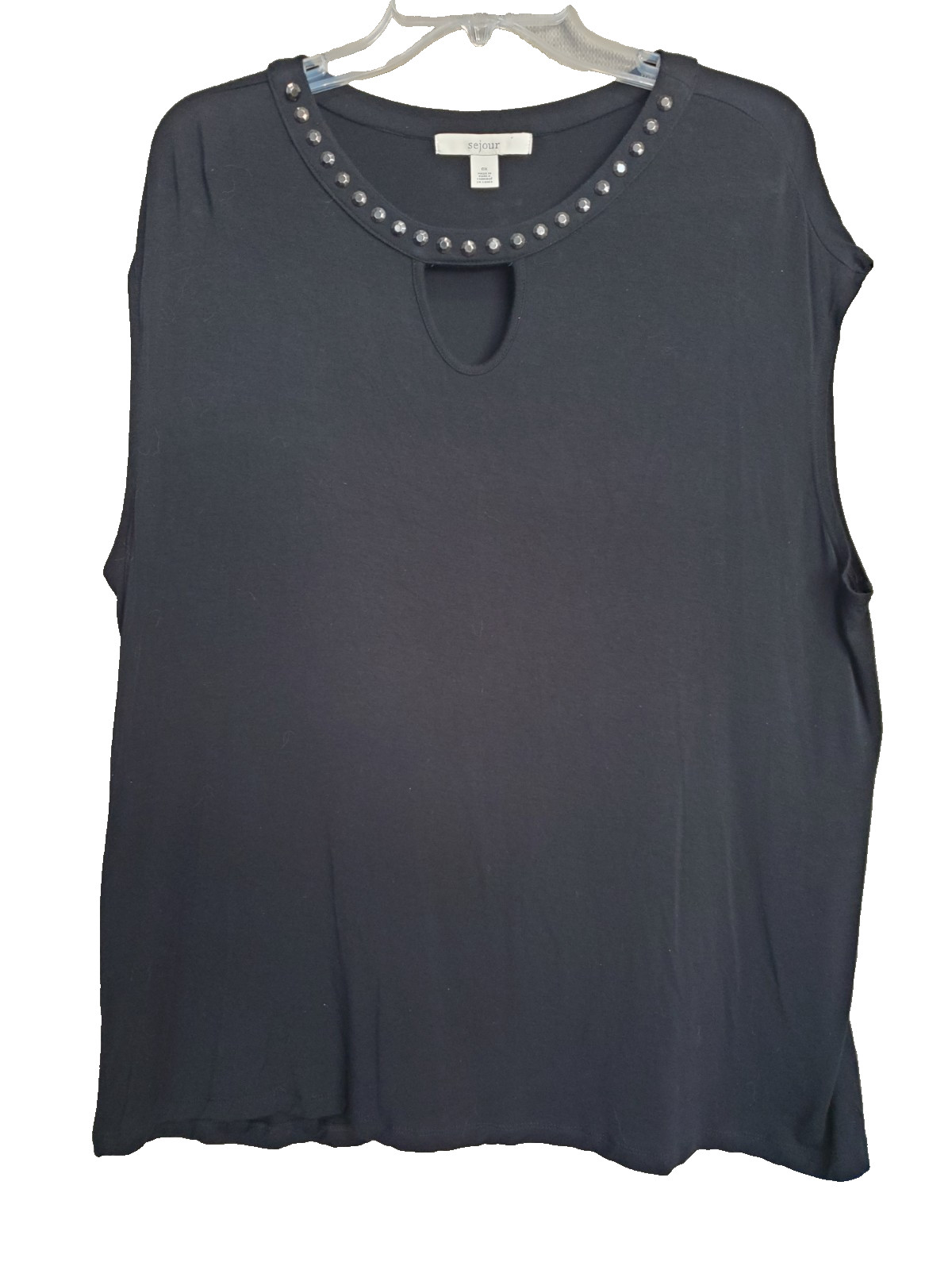 Sejour Black Jersey Knit Keyhole Neck Studded Sleeveless Tunic Size 0X