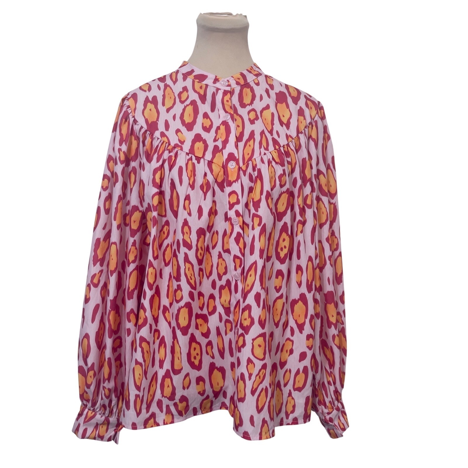 Big Juicy Fashion by Glamaw Women Leopard Print Button Down Blouse Size M Pink