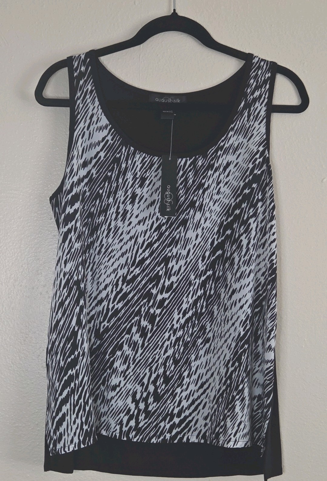 Woman’s August Silk Black White Geometric Sleeveless Tank Top Size M
