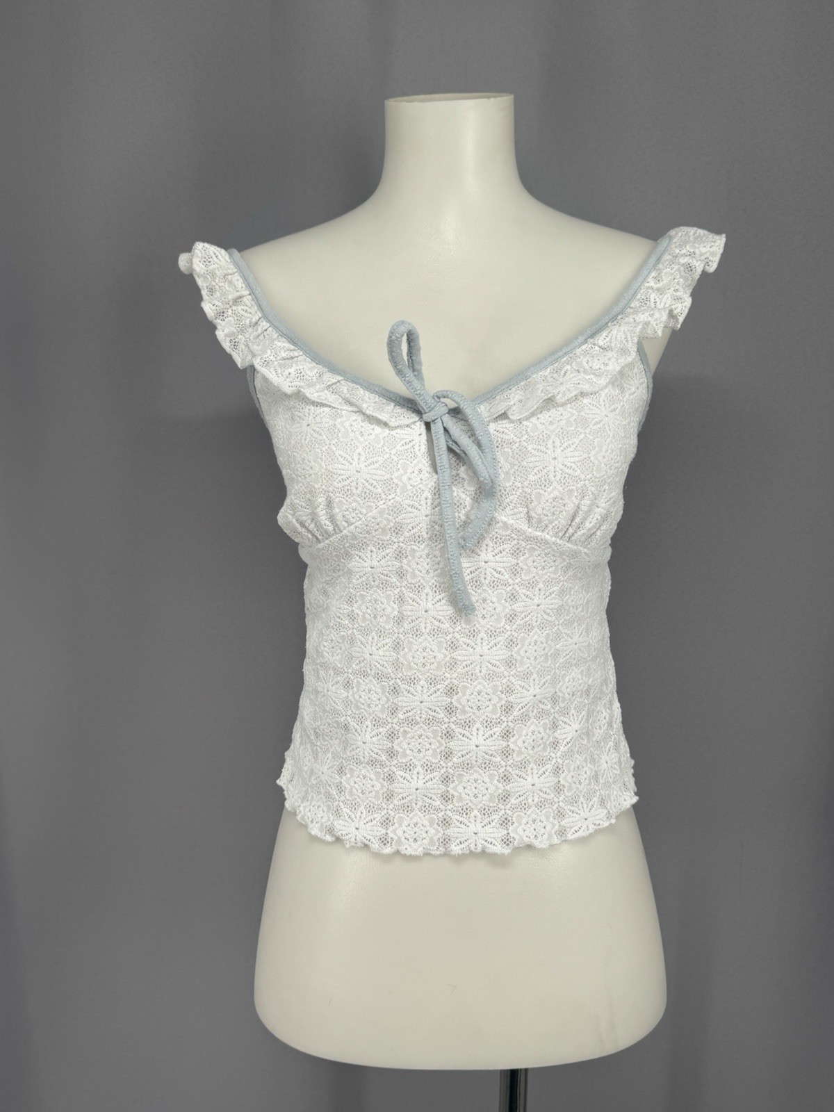 Kirious Camisole Womens Small WhitebRuffle Tie Front Top Crop Fairycore Milkmaid