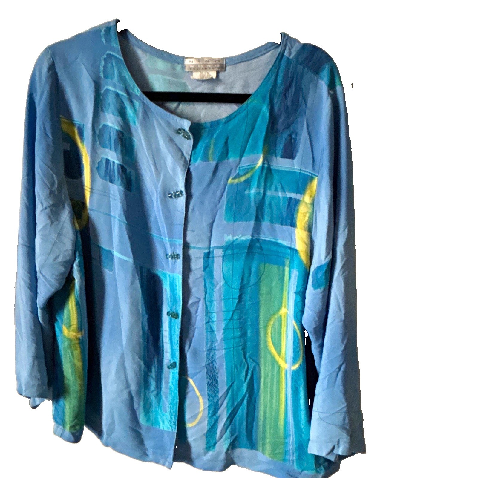 Vintage Nino Wong California Abstract Watercolor Art-to-Wear Shirt XL