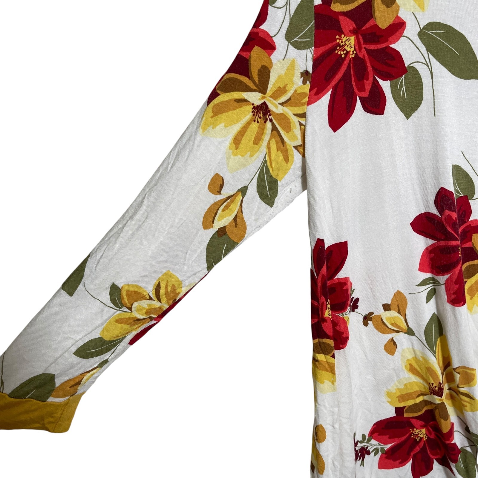 Oddy Blouse Women’s Small White Colorful Floral Round Neck Casual Boho Top